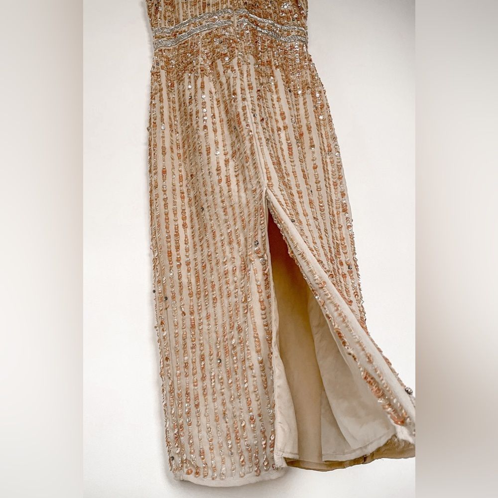 $398 Mac Duggal 10509 Midi Sheath SequinCocktail Dress in Nude 214/090 - Picture 4 of 15